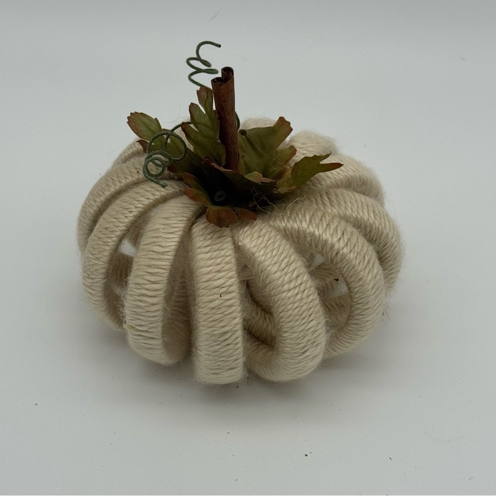Rustic Yarn Wrapped Pumpkin Decor Fall Decorations Autumn Halloween Tan New